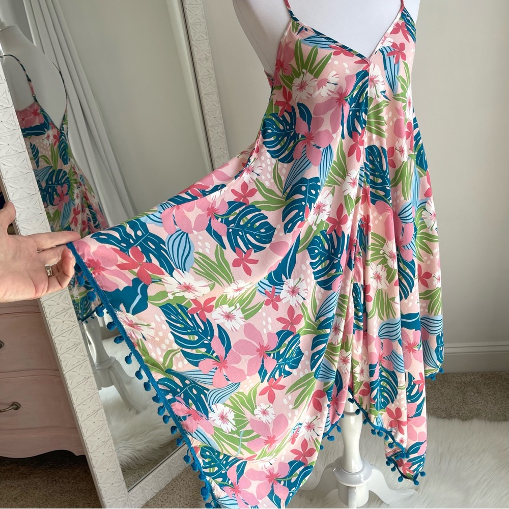 Women’s Pink Tropical Print Swim Cover-Up Dress - Picture 2 of 13